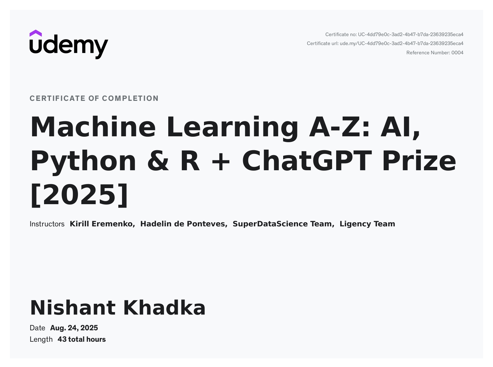 Machine Learning A-Z: AI, Python & R
